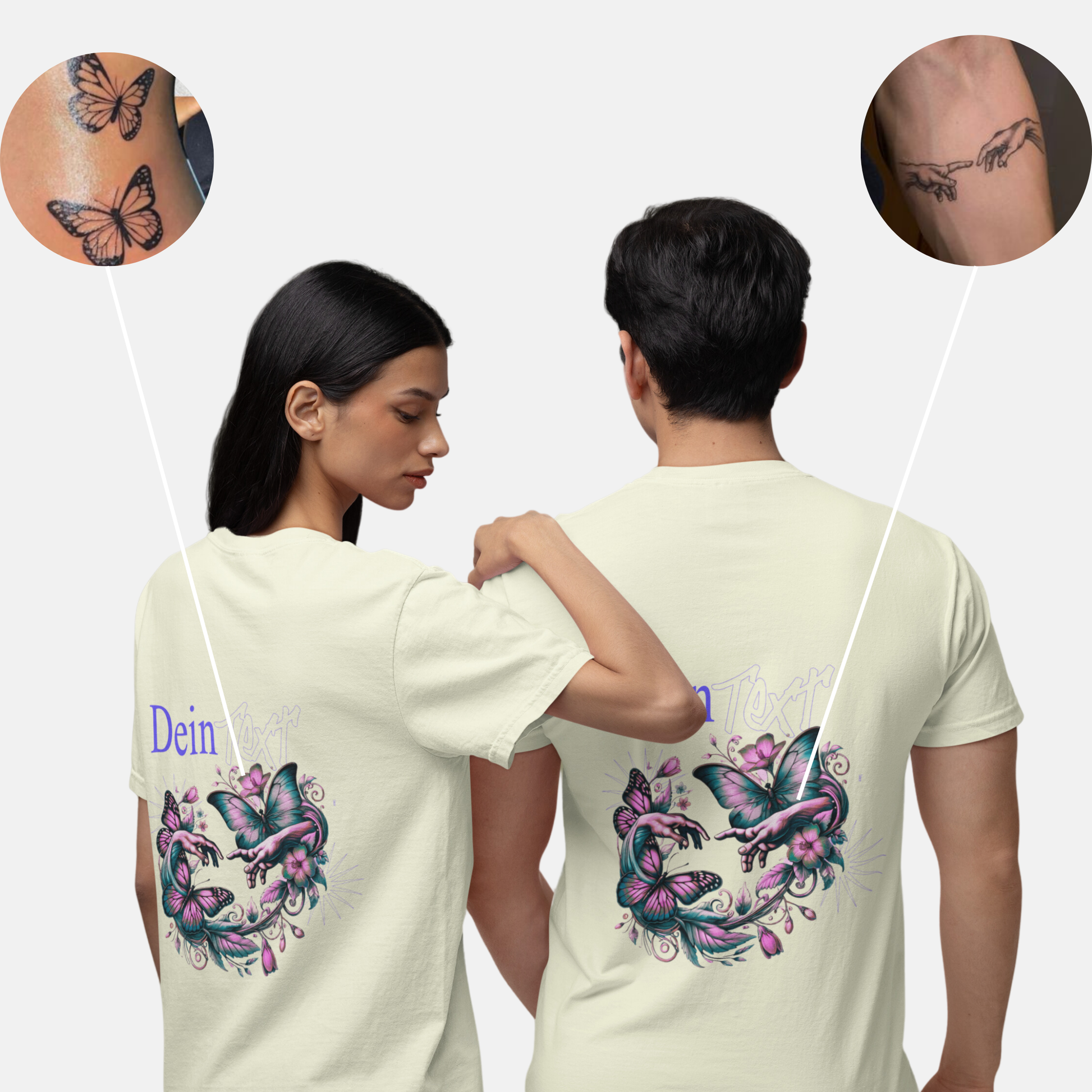 Unisex-Shirt: Kombiniere zwei Tattoos zu deinem persönlichen Design