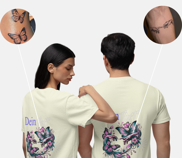 Unisex-Shirt: Kombiniere zwei Tattoos zu deinem persönlichen Design