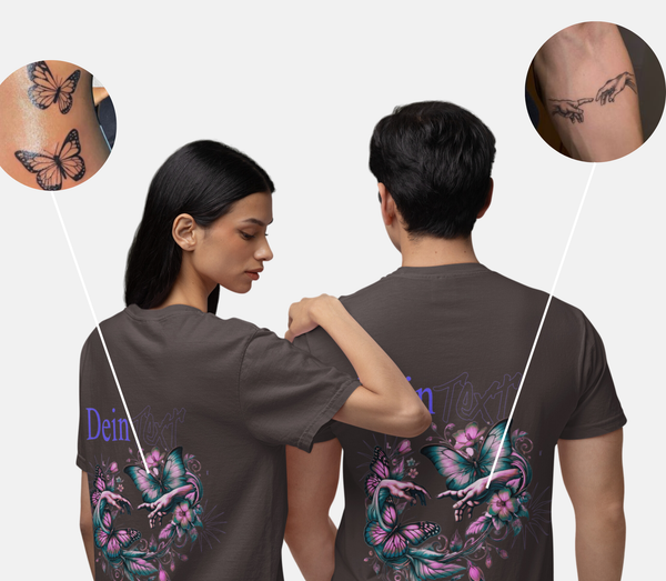 Unisex-Shirt: Kombiniere zwei Tattoos zu deinem persönlichen Design